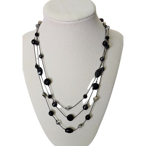White House Black Market 18" Multi-Strand Black Bead Necklace With Lobster Clasp - Picture 1 of 5